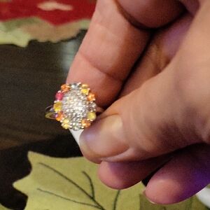 Multi Sapphire And Zircon Flower Ring Size 8